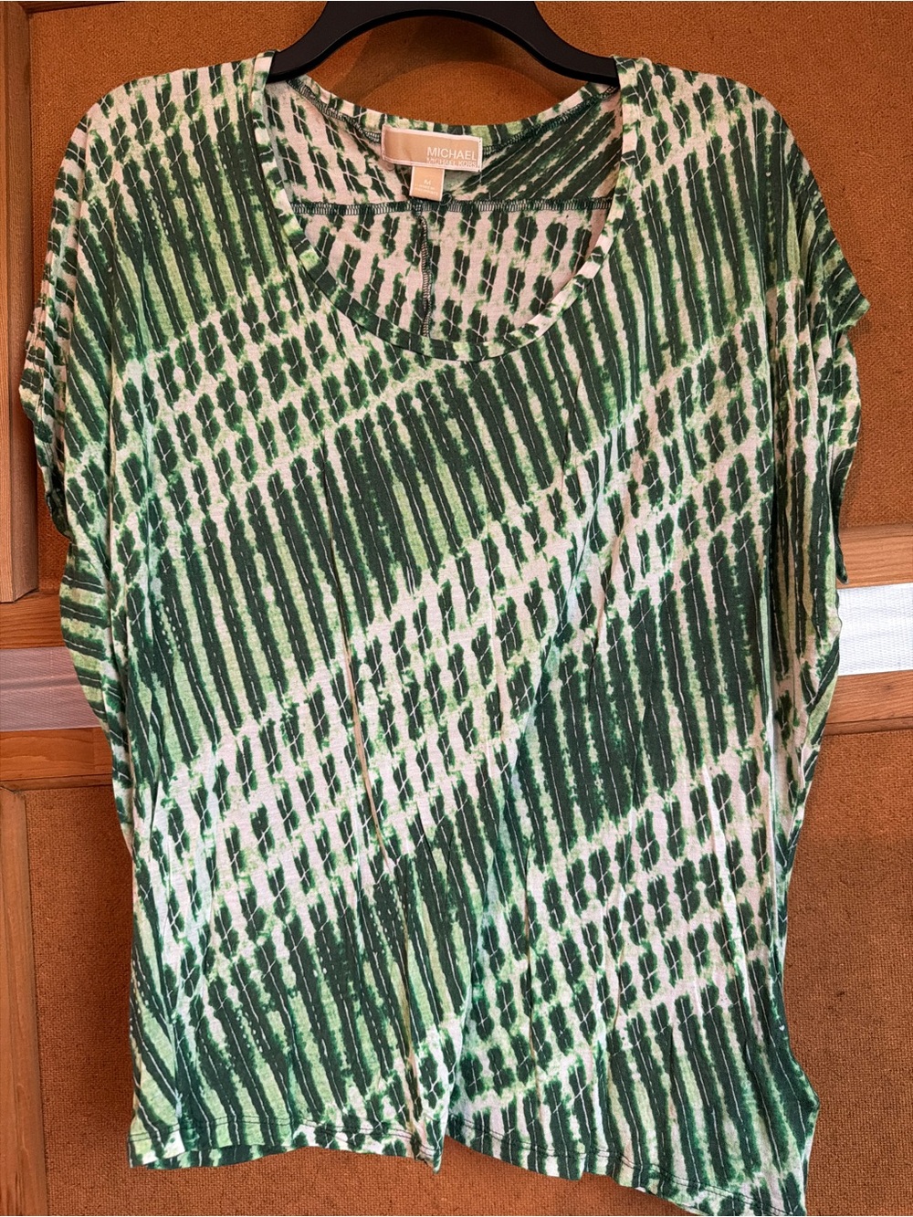 Michael Kors Green & White Patterned Short Sleeve Top